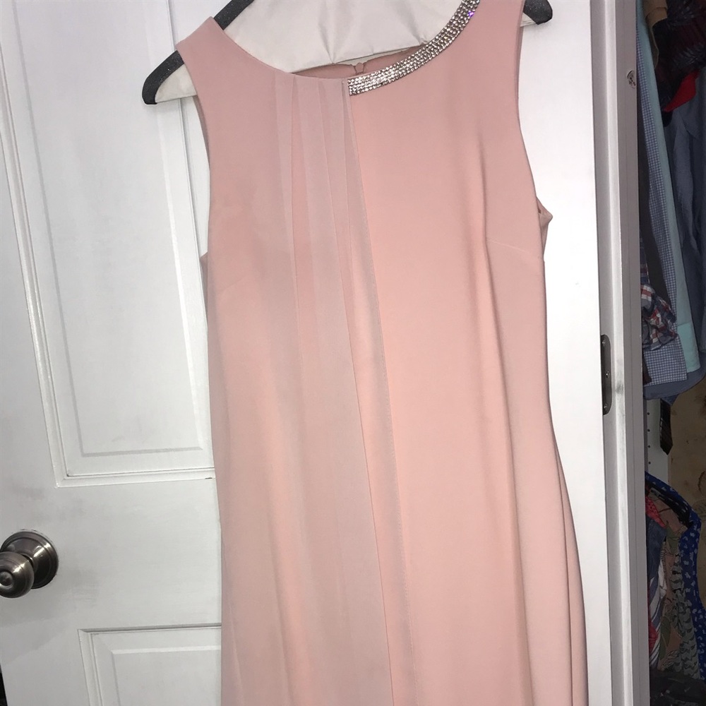 Chiffon pink dress with rhinestone neckline
